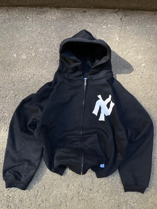 Akimbo Club oversized zip up hoodie pullover black